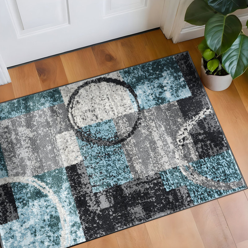 Wrought Studio Fanton Abstract Machine Woven Gray/Black/Blue Area Rug